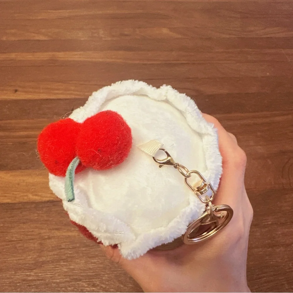 Red Cream Cake Plush Keychain Cute Dessert Bag Charm Soft Kawaii Gift New
